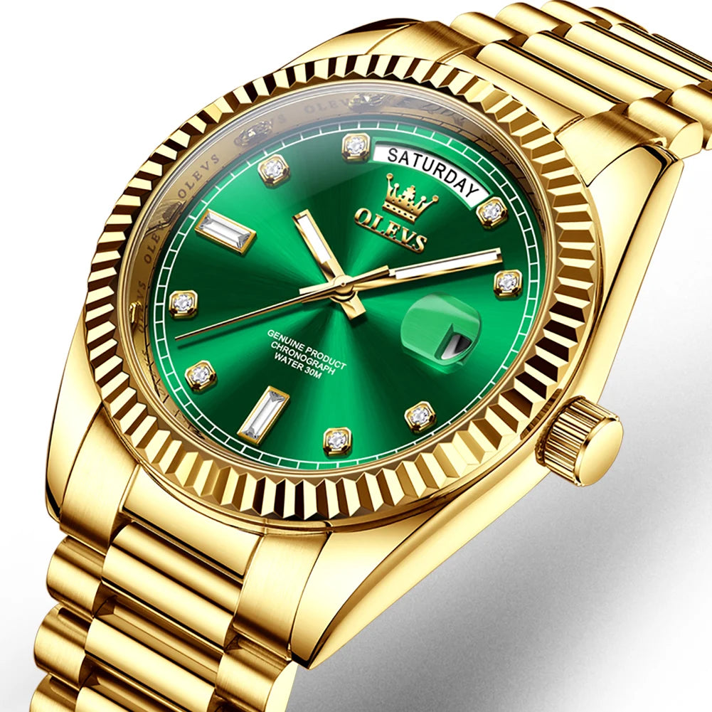 OLEVS Men's Fully Automatic Mechanical Watch Gold Stainless Steel Date Men's Night Light Waterproof Business Watch |...