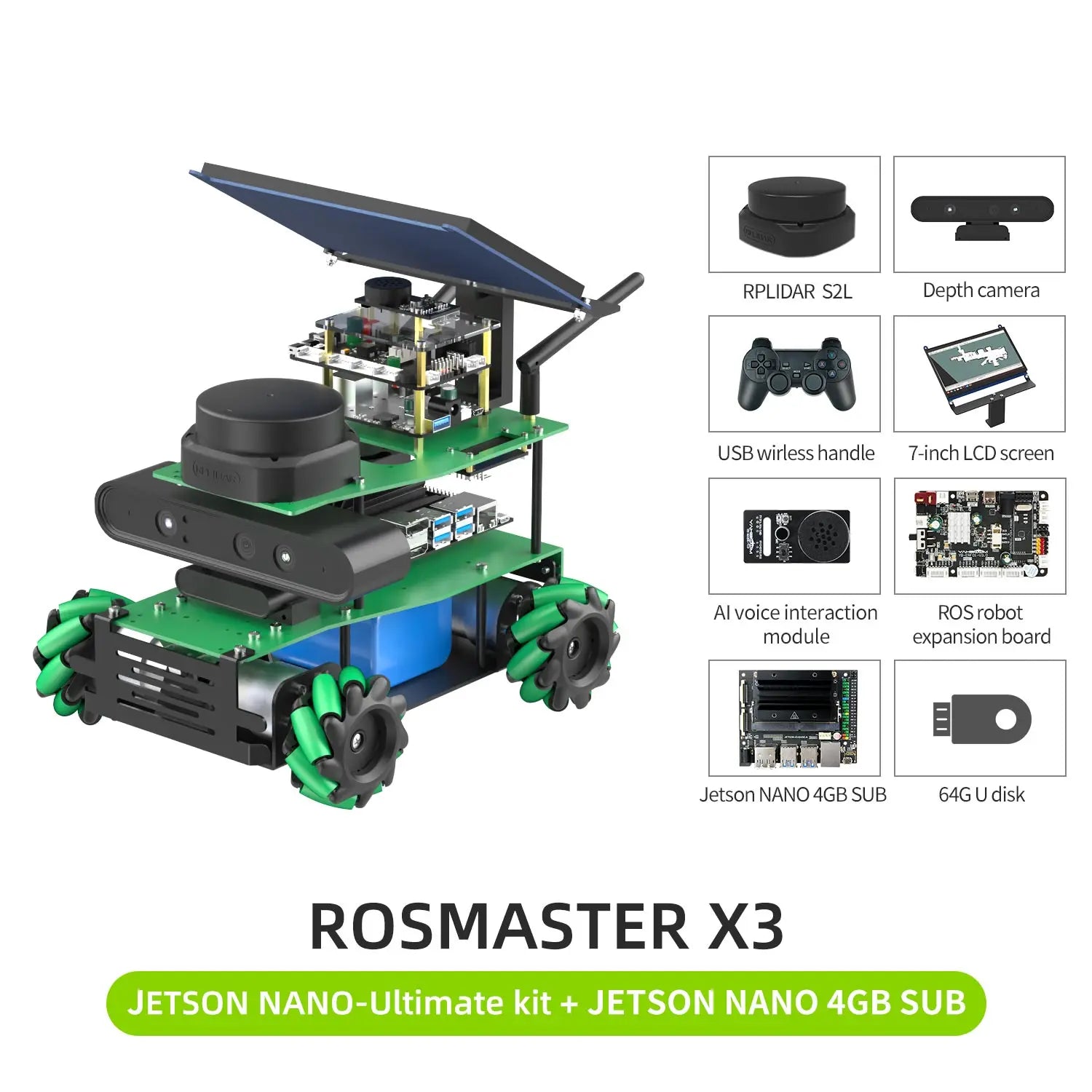 ROSMASTER X3 ROS2 Robot Aluminum Alloy Frame Autopilot Lidar Mapping for Jetson NANO Orin NX SUPER Orin NANO SUPER Raspberry Pi5