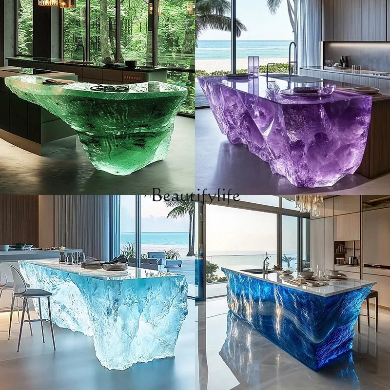 Transparent Island Villa Bar Home Art High-end Resin Glacier Coffee Table