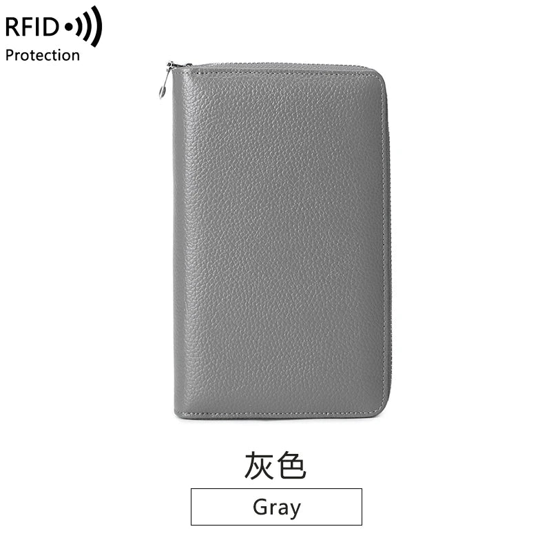 RFID Anti-Theft Cowhide Leather Wallet, Brush Head Layer, Long Passbook Passbook Passbook, Large Capacity Clutch Bag |...