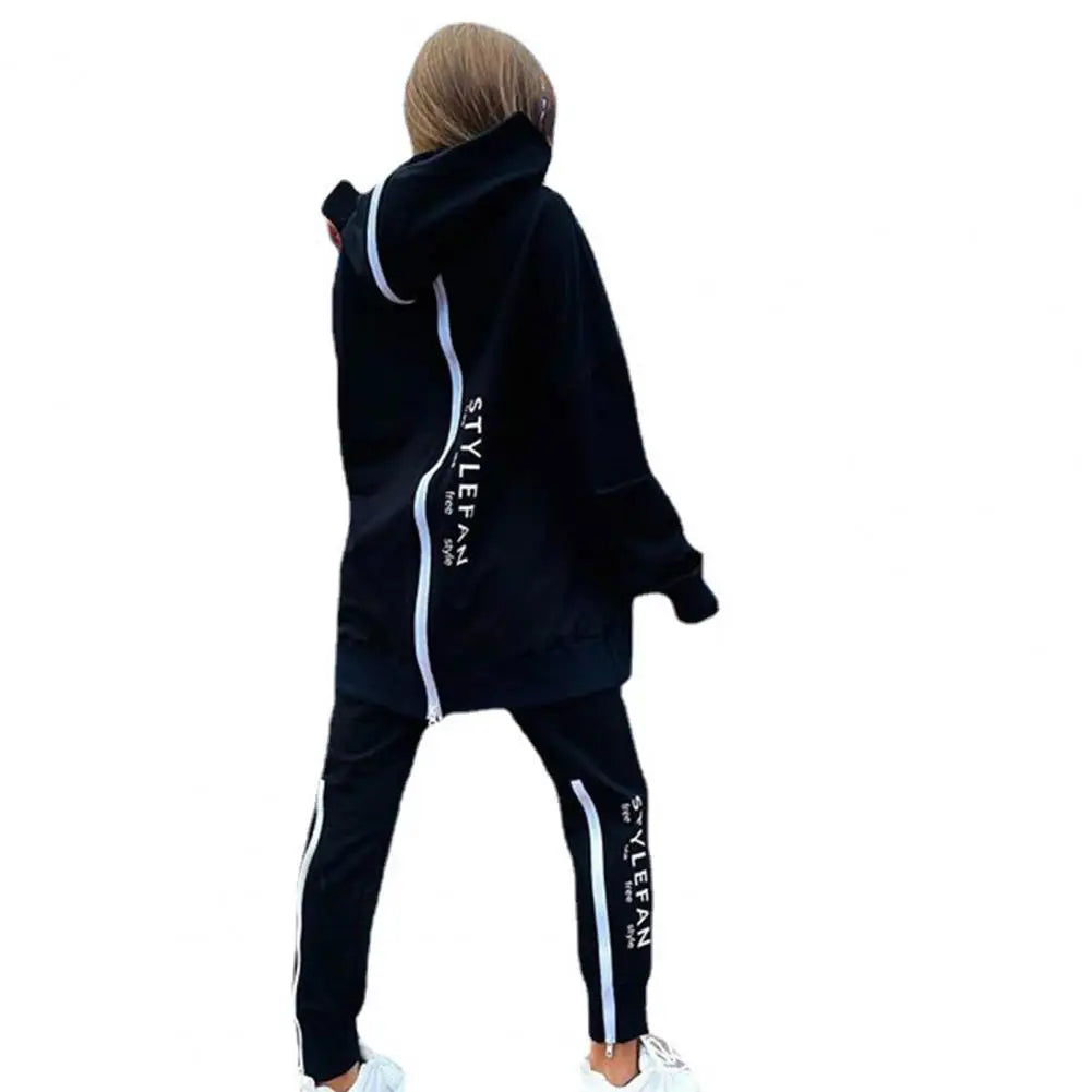 Winter Chic Oversized Tracksuit Back Zipper Long Hoodie + Pants Set Street Sportswear Pullover Hip-Hop Two-Piece Women Outfits - Kimlud