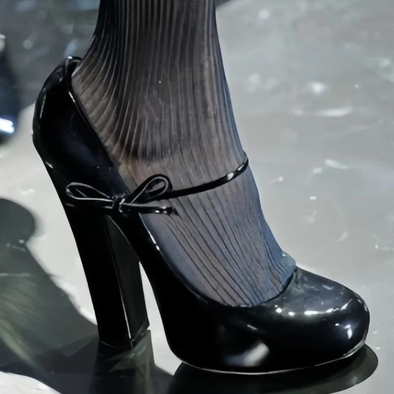 Butterfly Knot Strap Leather High Heels Sexy Pointed Toe Square Heel Accept Customized New Arrvials Fashion Women Modern Shoes