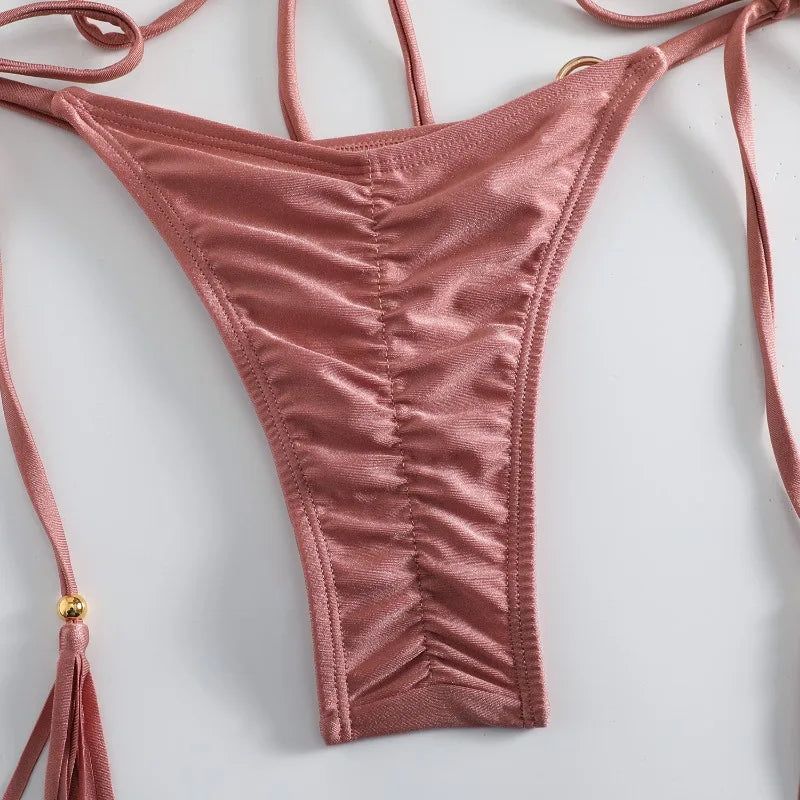2024 Luxury Bikini Set Women Sexy Swimsuit High Cut Bandage Bikini Set Bathing Suit With Tassels Summer Brazilian Biquini