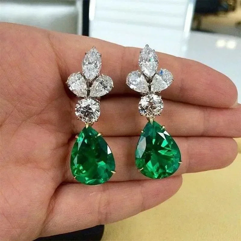 Fashionable Banquet Elegant Emerald Cubic Zirconia Earrings, High-end Inlaid Wedding Style Swaying Jewelry Accessories |...