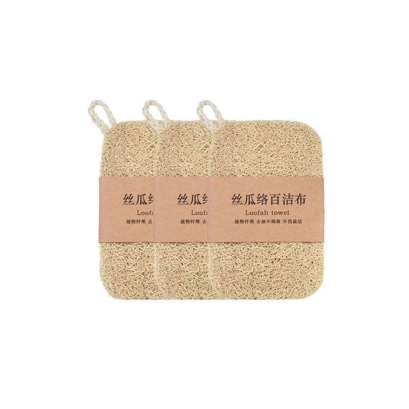 Natural Loofah Sponge Scrubber Plant Fiber Dish Washing Pad Oil Stain Remover Reusable Kitchen Cleaner with Rope Handle Cleaning