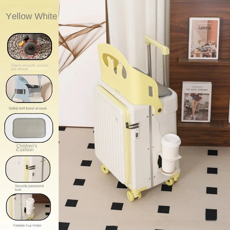 2025 New suitcase for children can Sit 20/22 inch Ride on Luggage Front Opening Sturdy Thickened Travel suitcase with Cup Holder - Kimlud