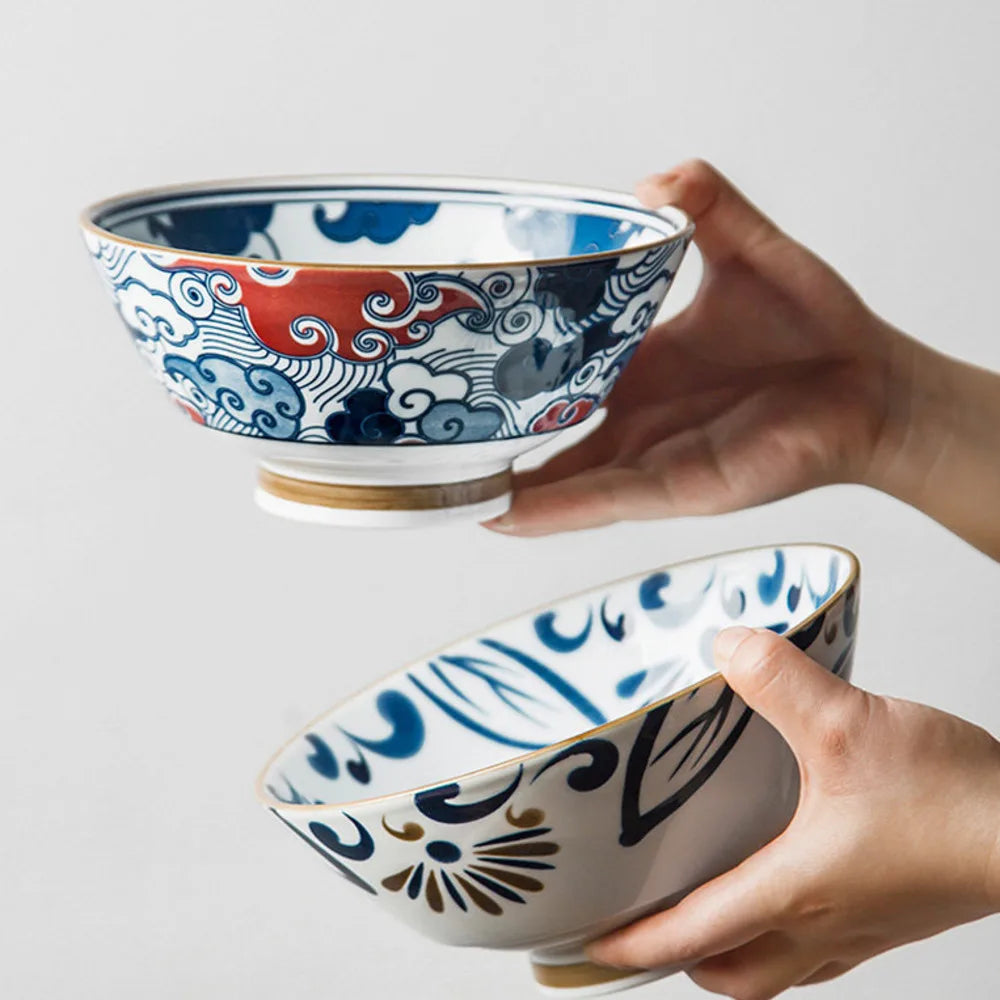 Japanese 7.5 Inch Hat Bowl Retro Ceramic Ramen Soup Bowl Fruit Vegetable Salad Noodle Kitchen Tableware | Kimlud Premium...