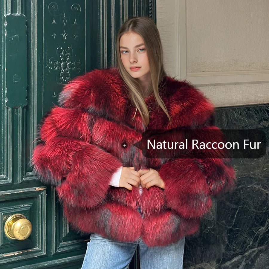 Natural Racoon Fur Coats Round Collar Genuine Fur Coat Cropped Raccoon Fur Coat Winter Women Best Selling Real Fur Coat