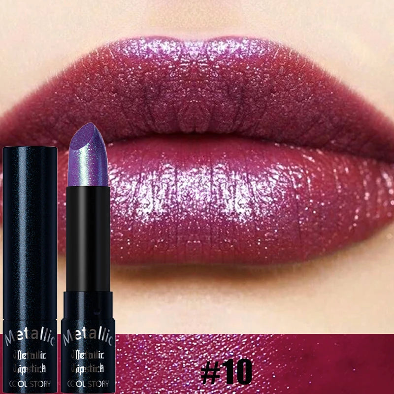 Diamond Pink Lipstick Metallic Glitter Lipstick Waterproof Shiny Pearlescent Dark Blue Red Matte Lip Gloss Halloween Lips Makeup