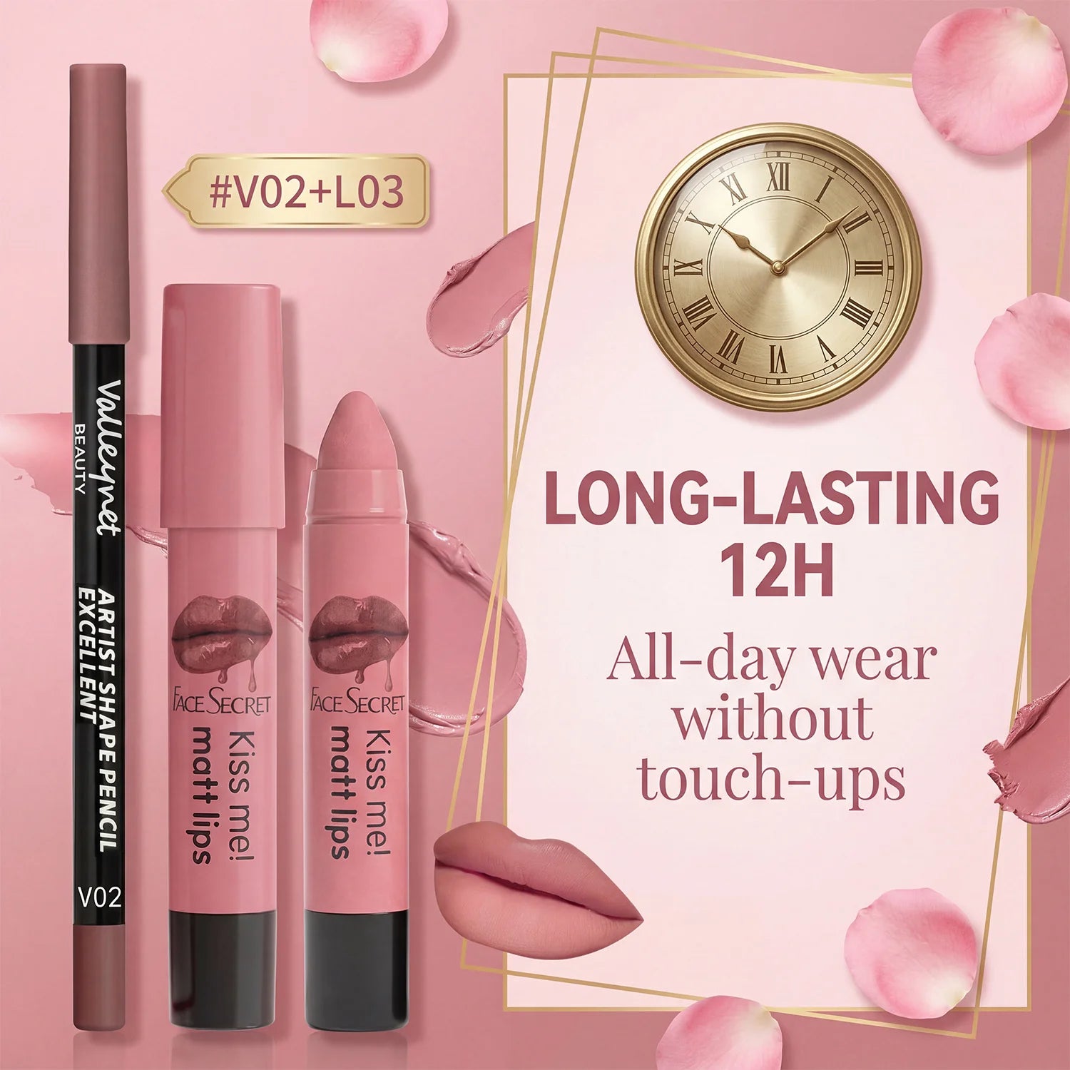 2pcs/Set Velvet Matte Finish Lipliner & Lipstick ,Waterproof,Precise Definition,Full Color,Natural Lip Enhancement Duo |...
