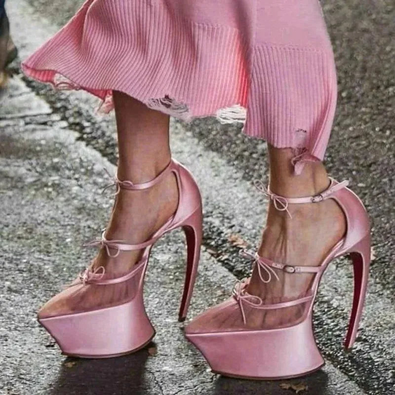 2026 Women's Stiletto High HeelsThick Bottom Headband BuckleSilk Bow BanquetSandals European AndAmerican Nightclub Fashion Shoes