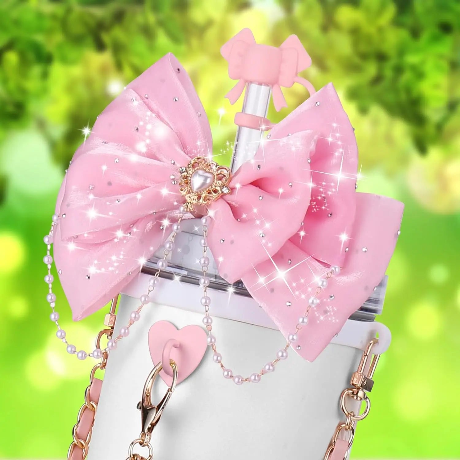 Cup Accessories for Stanley 30oz 40oz Tumbler Straw Topper Cover Water Bottle Handle Strap Cup Boot Bow Decorate Charm Chain