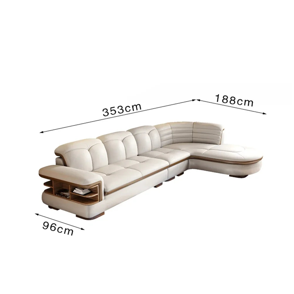Luxury L-Shaped Genuine Leather Sectional Sofa Sets with USB, Bluetooth Speaker - Linlamlim Living Room Italian Leather Couches - Kimlud