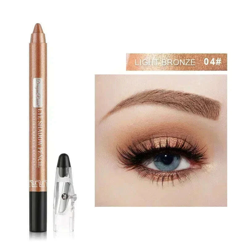 Pearlescent Eyeshadow Pen with Pencil Sharpener Fine-shine Lying Silkworm Pencils Highlighter Multi-use Eye Shadow Stick Makeup
