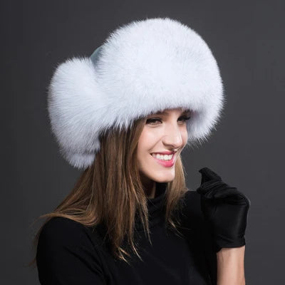 Women Natural Raccoon Fur Caps Ushanka Hats for Winter Thick Warm Ears Fashion Bomber Pom Pom Hat Lady Real Fox Fur Cap Pompon