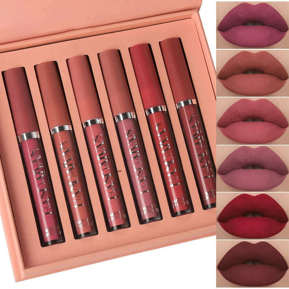 6Pcs/Box Makeup Lipstick Liquid Set Velvet Matte Gloss Lip Red Lipstick Nude Women Long Lasting Waterproof Beauty Cosmetic Kit
