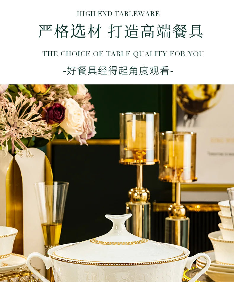 2025 New Jingdezhen Dishes Tableware Free Combination Household High-grade Bone China Tableware Housewarming Relief Rose