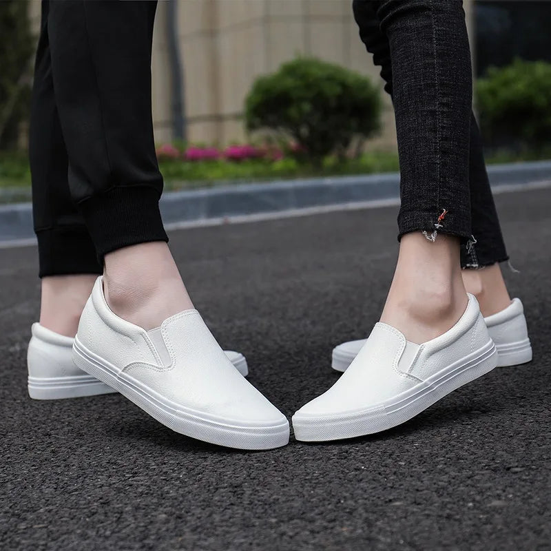 Men's Waterproof Faux Leather Slip-On Loafers New couple Summer Autumn Sports Shoes White Moccasins Male Sneakers