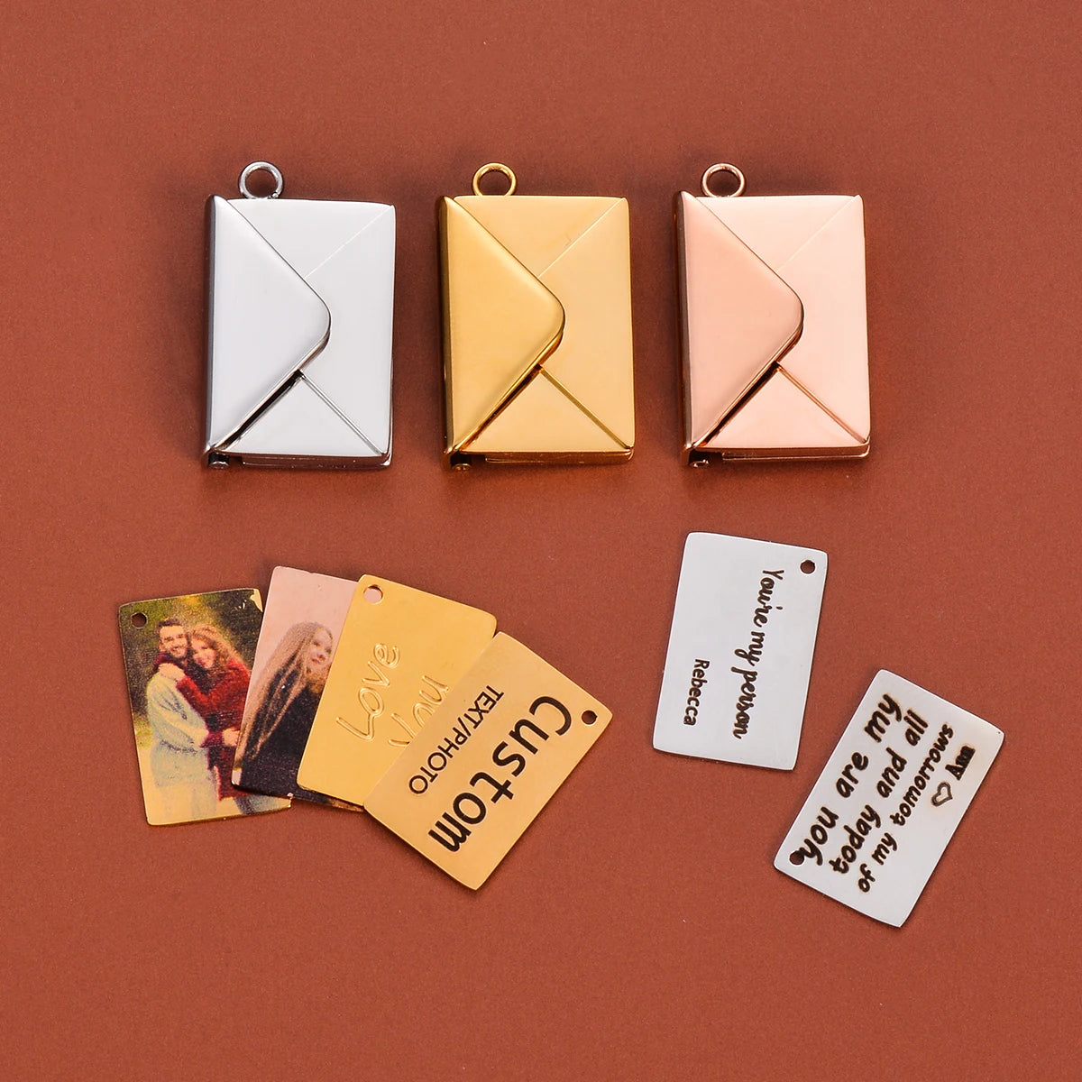 Stainless Steel Customized Letter Envelope Necklace Locket Jewelry Secret Love Note Pendant Engraved Note Photo for Women