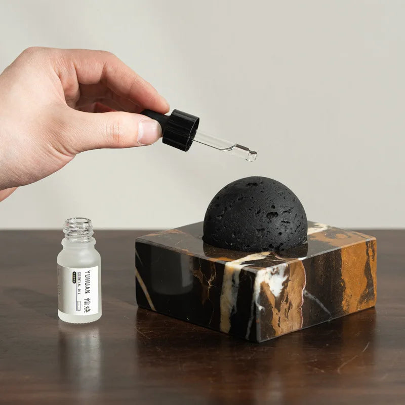 Black Lava Rock Stone Diffuser with Marble Base, Luxury Essential Oil Diffusers for Home Offices Yoga Sauna SPA | Kimlud...