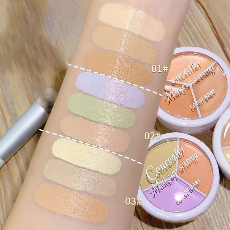 3-Color Full Coverage Concealer - Waterproof Corrector for Blemishes, Dark Circles & Fine Lines