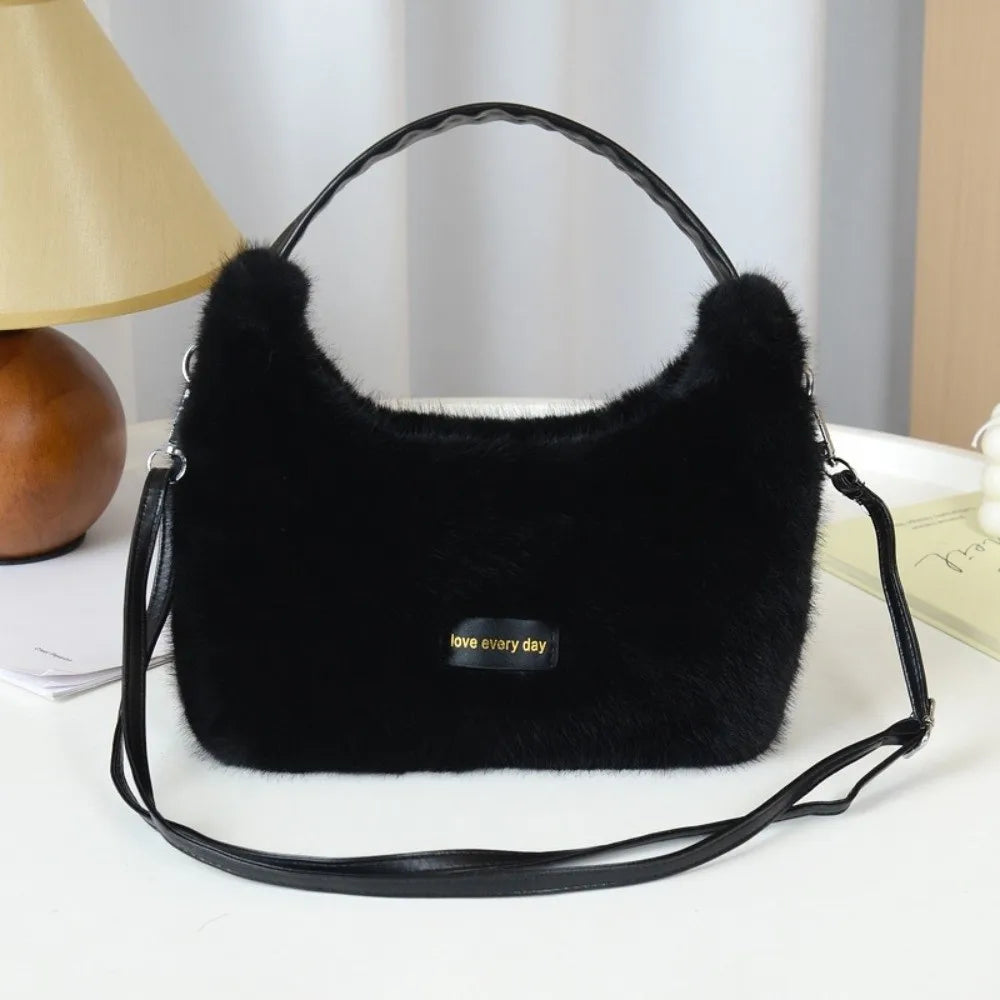 Luxury Faux Fur Ladies Shoulder Bag Soft Fluffy Female Crossbody Bag Solid Color Large Capacity Plush Tote Bag