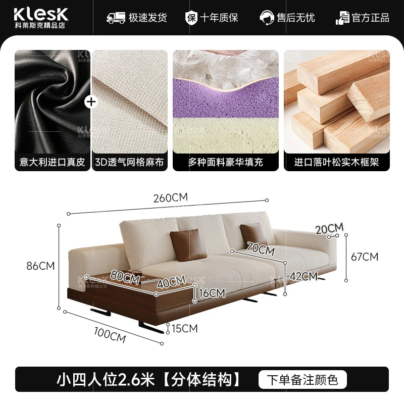 Connery Straight Sofa Linen-cotton Italian Light Luxury Modern Minimalist Living Room Furniture Villa Sofa with Small...