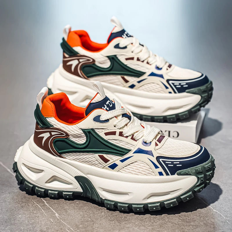 Chunky Sneakers Mens Original Designer Sports Shoes Fashion Casual Leather Fabric Breathable Height Increased Platform Gym Shoes