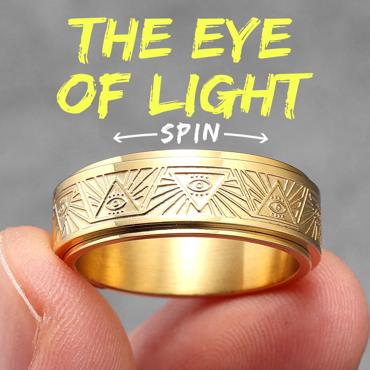 Illuminati Freemasonry Fidget Spinner Eye Stainless Steel Men Rings Punk Male Women Fashion Jewelry Creativity Gift Wholesale