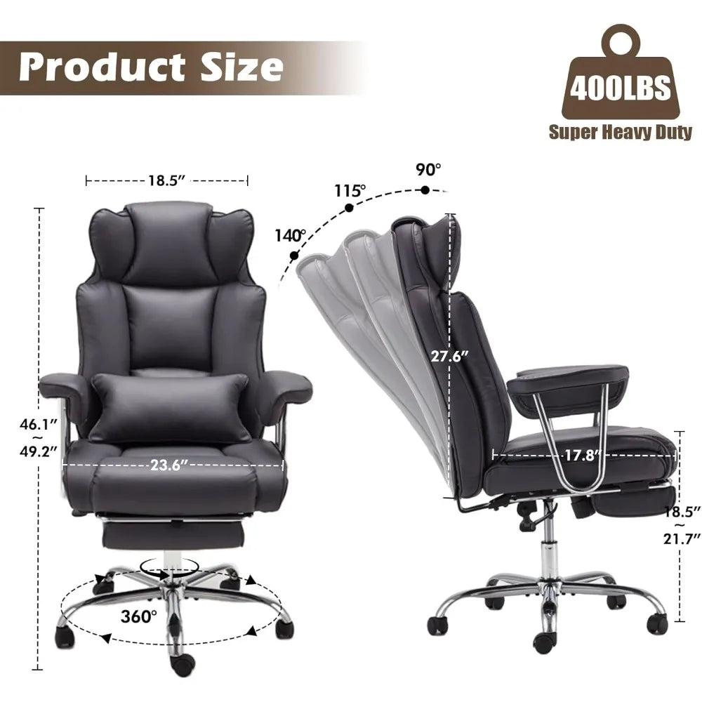 ergonomic large-size executive reclining office chair with footrest and adjustable high back leather seat
