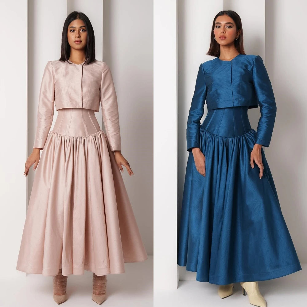 Customized Jiayigong s Draped Wedding Party A-line O-Neck Bespoke Occasion Gown Midi es | Kimlud Luxury Dress