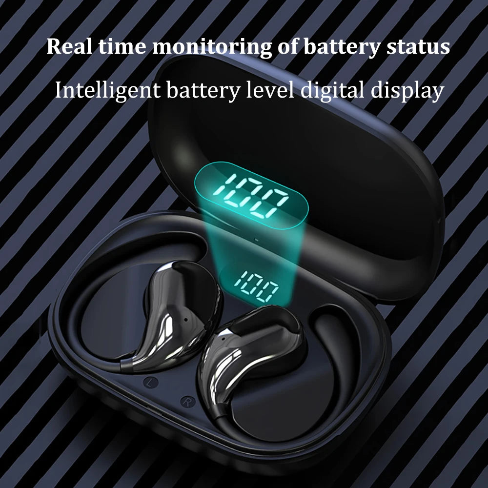 Bluetooth 5.4 Ear Hook Headphones TWS Wireless Earphones HiFi Stereo Waterproof Headsets LED Display Long Standby Touch Earbuds - Kimlud
