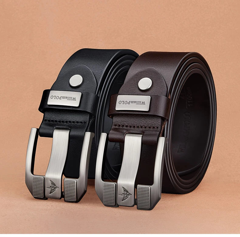 Men's casual belt, fashionable needle buckle cowhide personalized belt, retro style denim belt - Kimlud