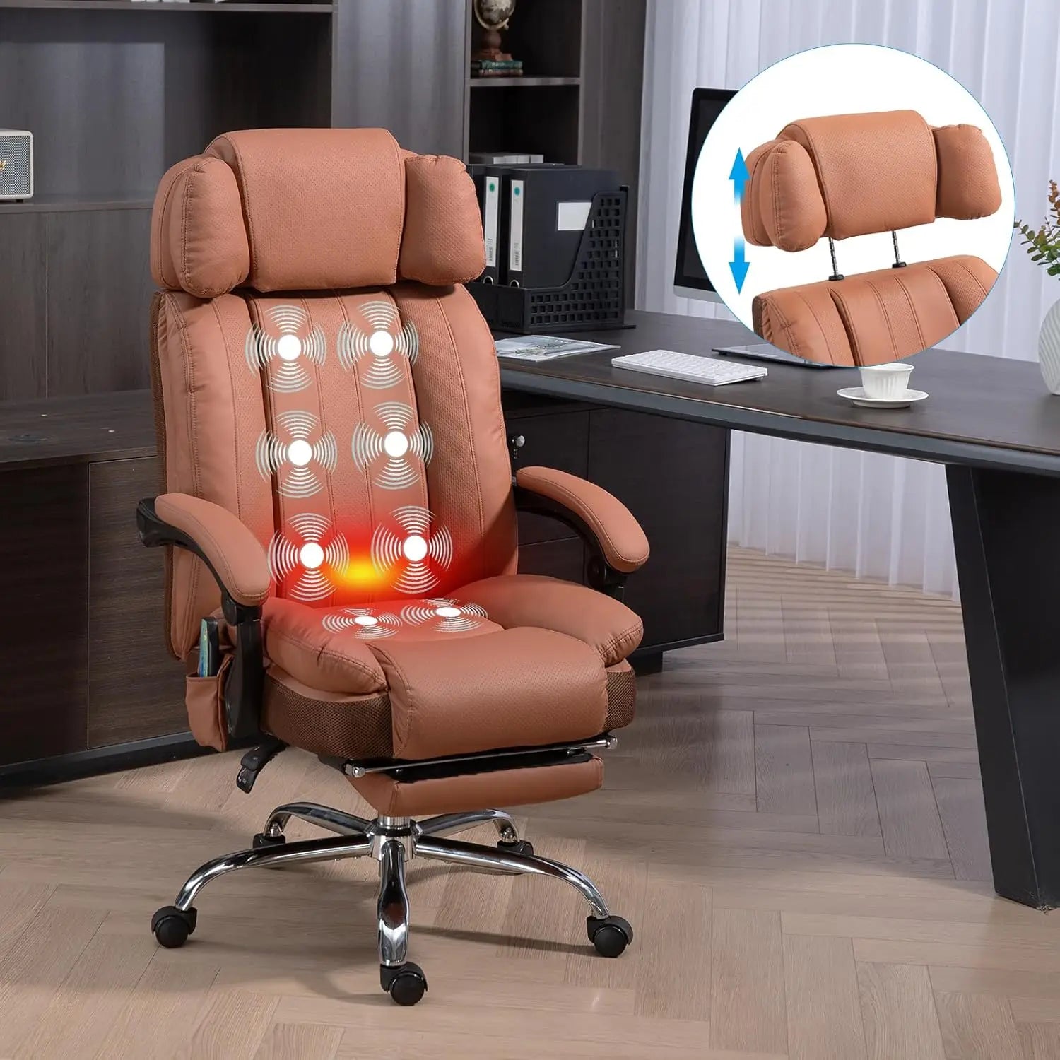 Massage Office Chair with Heat and 8 Vibration Points Big and Tall Executive Office Chair with Adjustable Headrest, Extra Wide S