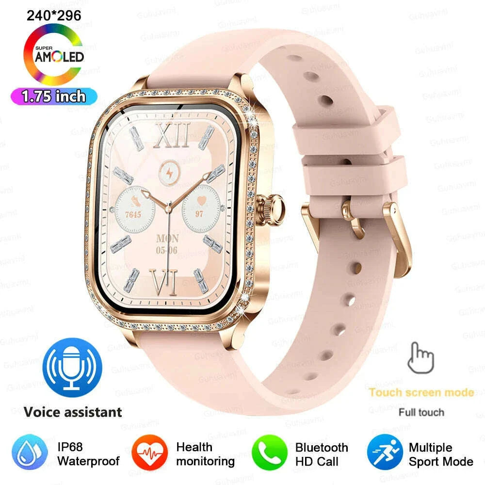 2025 New Lady Smart Watch Women AMOLED Curved Screen IP68 Waterproof Health Call Smartwatch For Samsung Huawei Apple Watch 4 ios