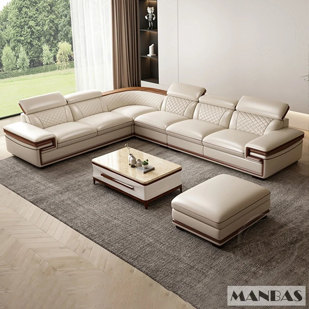 Linlamlim Premium Italian Genuine Leather Sofa Set for Living Room with Adjustable Headrests, Bluetooth Speaker, Wireless Charge