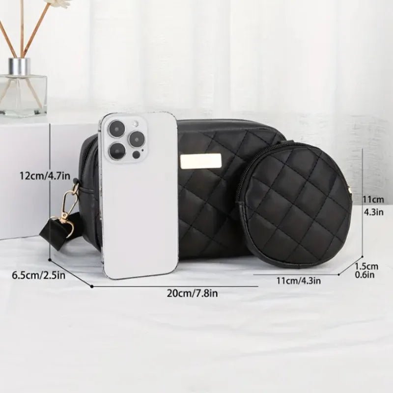 Two Piece Set Chic Quilted Women Crossbody Bag with Detachable Mini Purse Fashion Shoulder Bag for Women Casual Daily Ladies Bag - Kimlud
