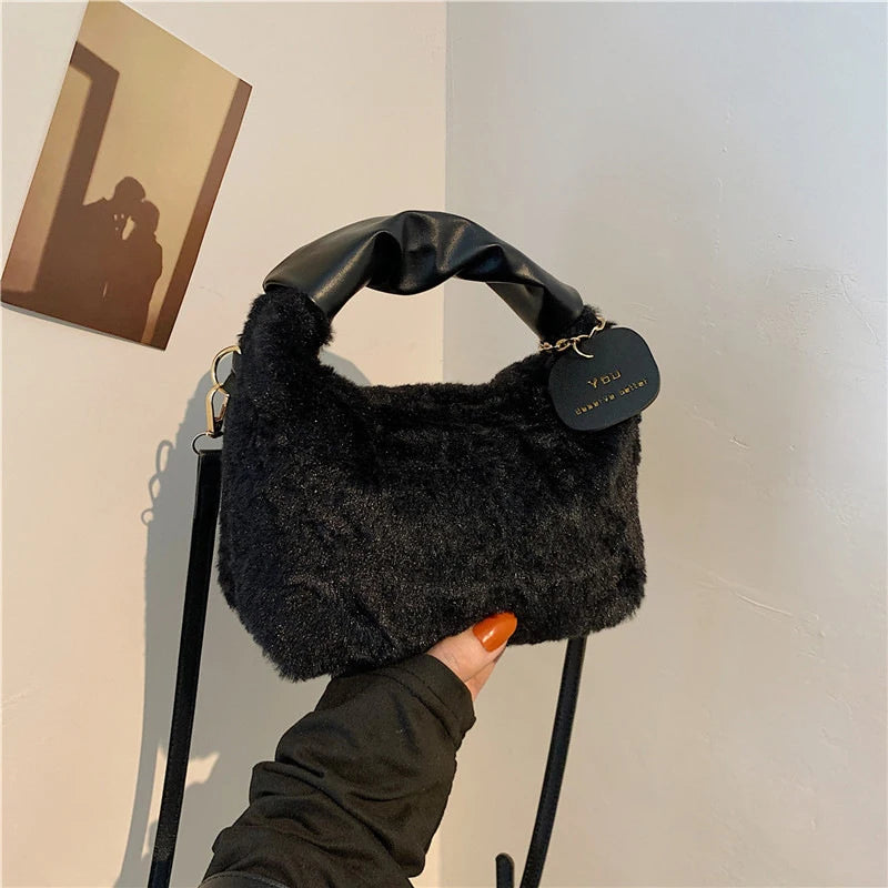 Plush Shoulder Bags for Femme Luxury Designer Soft Winter Ladies Clutch Purse Handbag Fashion Female Crossbody Underarm Bag