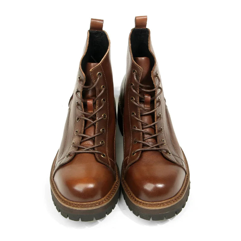 Durable Goodyear-Welted Motorcycle Rugged Heritage Boots Vintage Oil Genuine Leather Punk For Men Cowhide High-Cut Shoes