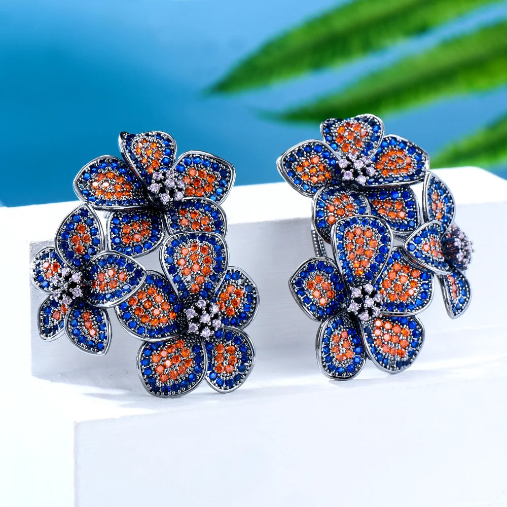 Missvikki Jewelry Bloom Flowers Earrings Cubic Zirconia for Women Actor Dancer Stage Performance Dance Party Wedding Engagement