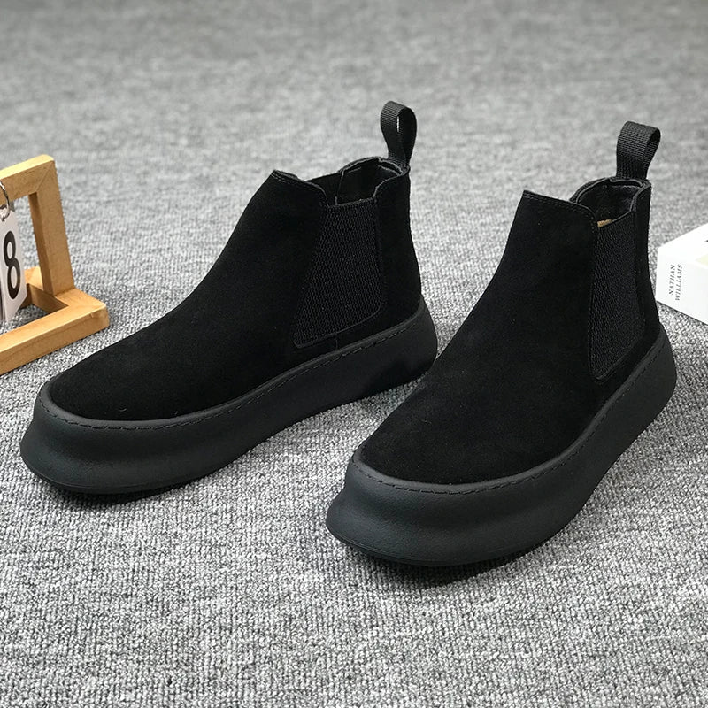 Men Thick Soled Suede Short Boots Retro Autumn Winter Comfortable Fashionable Height Increasing Boots for Casual Young People