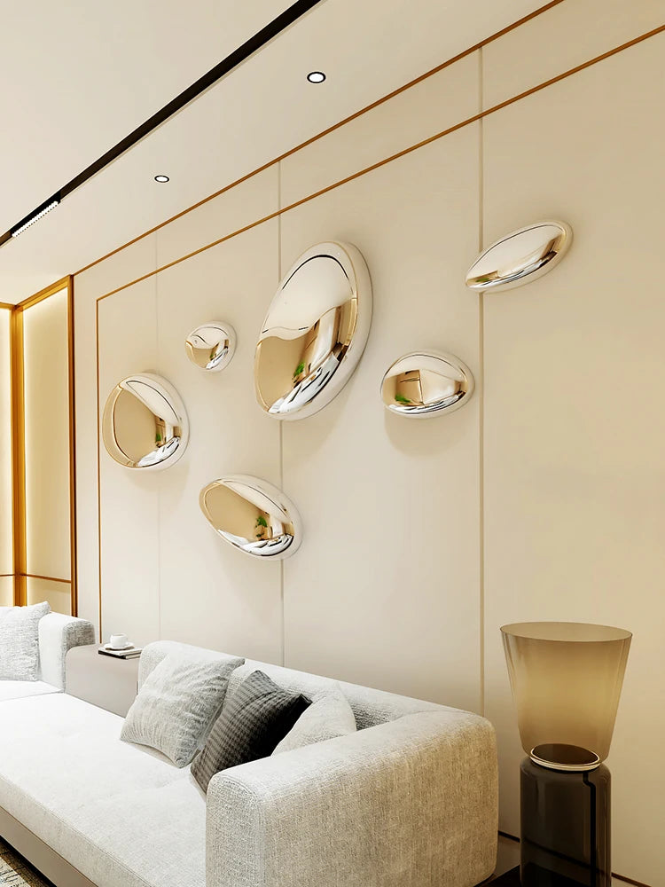 Creative Imitation Stainless Steel Pebble Wall Water Droplet Decor Artwork Hotel Light Luxury Pendants Living Room Wall...