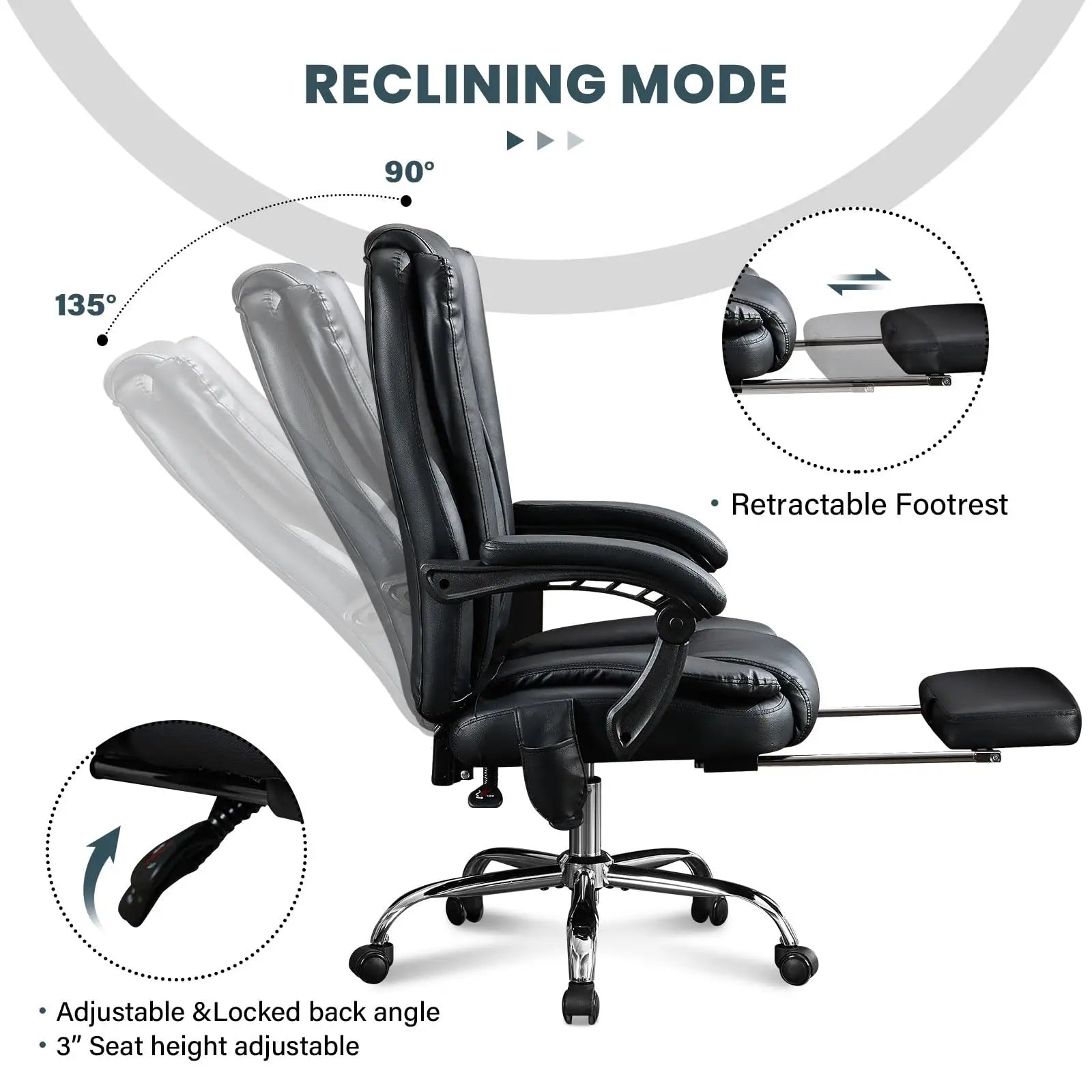 Massage Chair Office Electric Leather Executive Chair Adjustable Height Reclining Nap Chair 3 Intensity Levels Latex Cushion