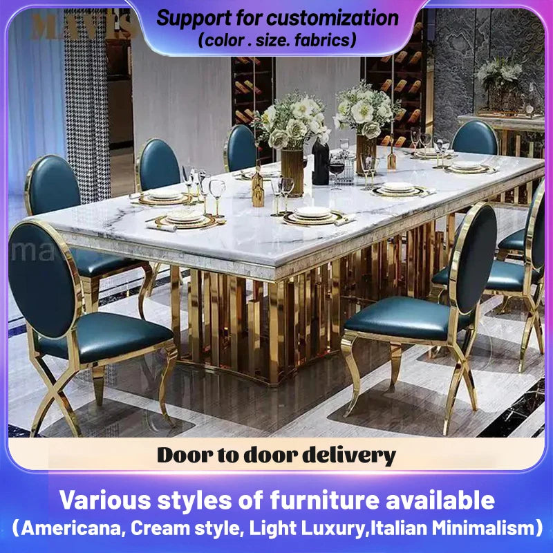 Luxury White Marble Dining Table And Chair Combination Rectangular Kitchen Tables Italian Type Large Concise Modern Furniture - Kimlud
