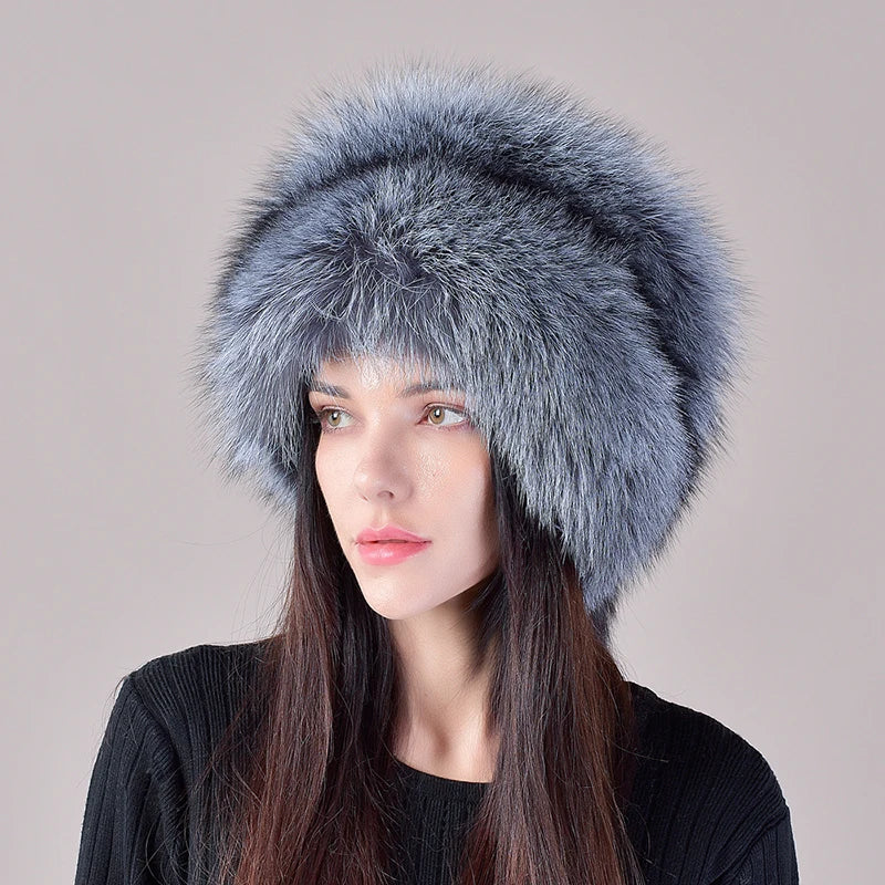 2025 New Style Natural Fox Fur Russian Hat Ushanka Women Winter Warm Fluffy Popular Style Female Tail Cap Fashion Real...