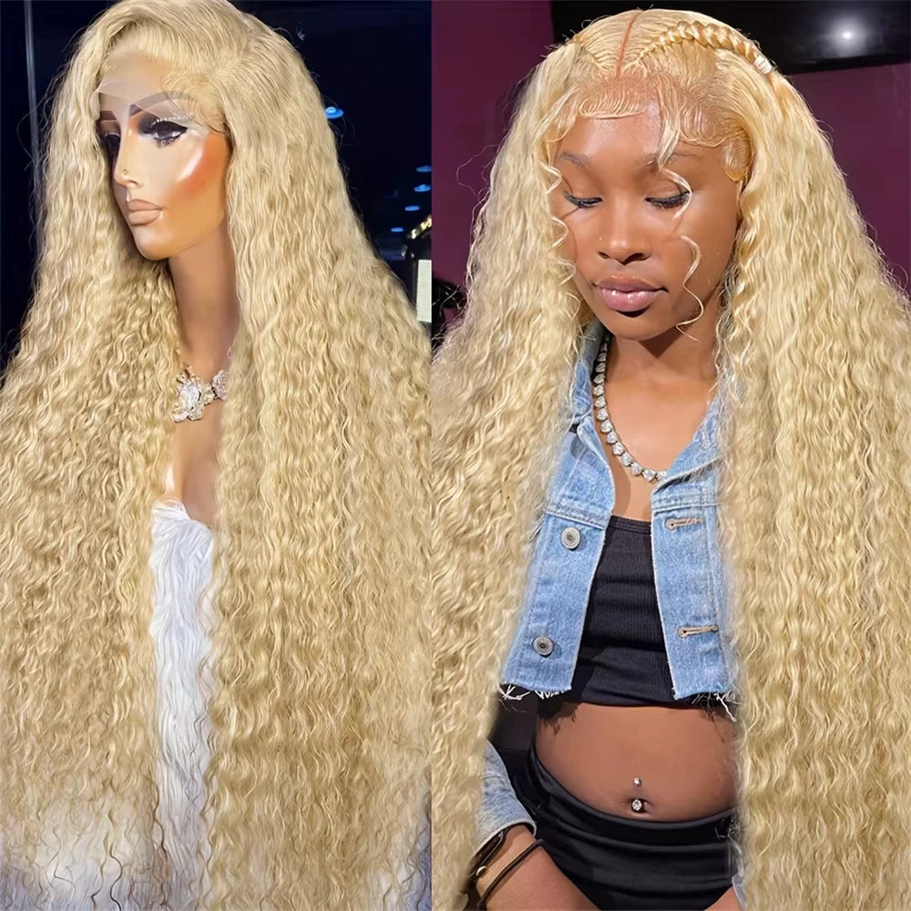 13x6 HD Lace Frontal Wig 613 Blonde Deep Wave 13x4 Transparent Lace Curly 100% Human Hair Wigs Blonde Water Wave Wig for Women - Kimlud