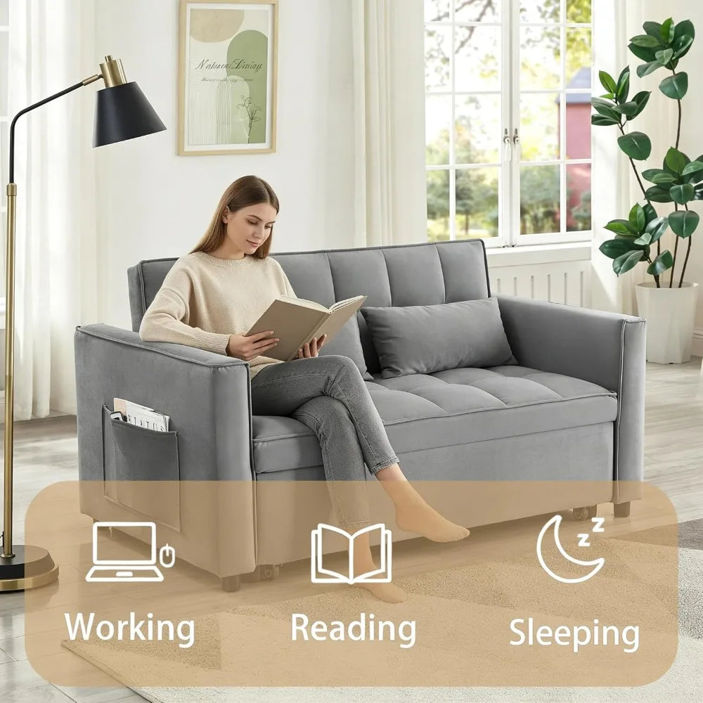 70" Velvet Sleeper Sofa Bed, Adjustable Back & Storage, Modern Black Futon for Small Spaces - Kimlud
