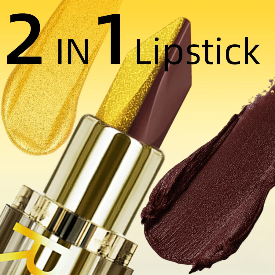 Two tone Color Metallic Lipstick Glitter Shimmer Lip Liner Pen Matte Velvet Finish High Pigment Smooth Lip Tint Korean Makeup