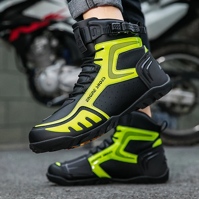 Men Mountain Riding Shoe Outdoor Buckle Casual Shoes Couple's Style Women High Top Motorcycle Shoes Fashionable Motorcycle Shoes - Kimlud
