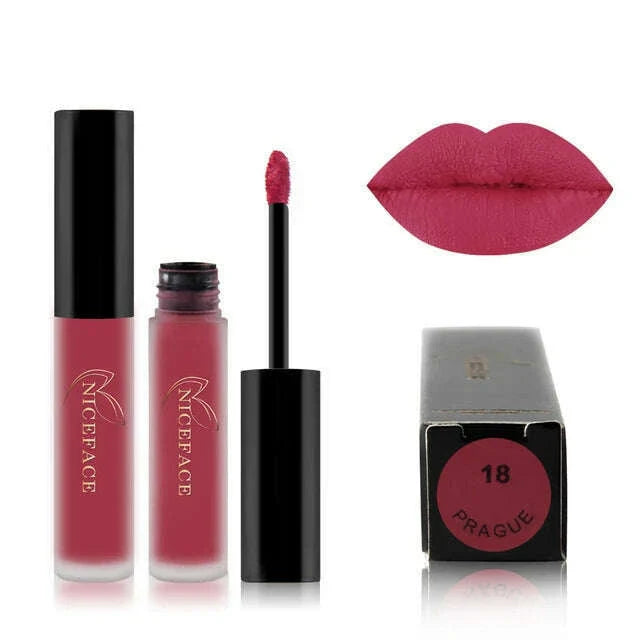 NICEFACE Nude Liquid Lipsticks Waterproof Velvet Matte Lip Gloss Long Lasting Non-stick Cup Lip Tint Makeup Pigment Cosmetics